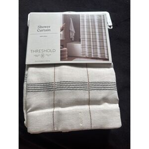 NEW Woven Modern Plaid Fabric Shower Curtain Ivory 72 x 72 - Threshold